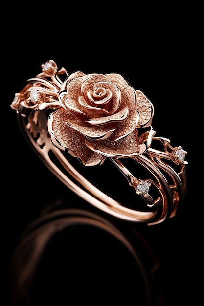 Luxury rose gold jewelry Black background