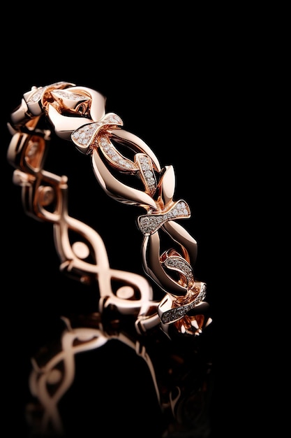 Luxury rose gold jewelry Black background