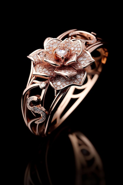 Luxury rose gold jewelry Black background