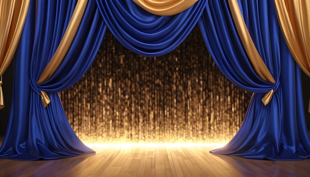 luxury royal blue and gold glitter stage curtains