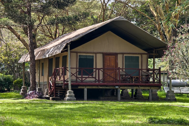 luxury safari tent in african forest