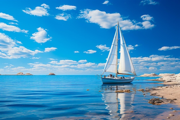 Luxury sailboat summer vacation Big white beautiful yacht Generative AI