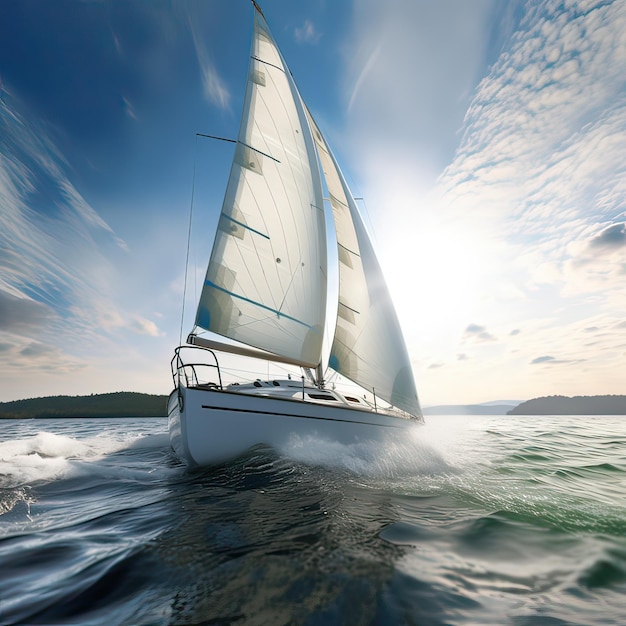 Luxury sailing ship. Yacht sailing in an open sea. Generative AI illustration.