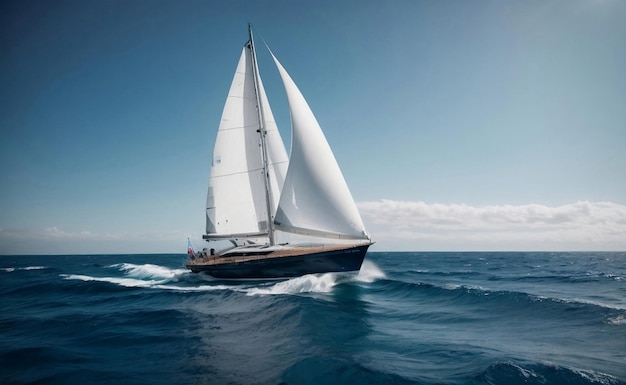 Luxury sailing yacht with seascape background