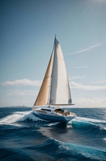 Luxury sailing yacht with seascape background