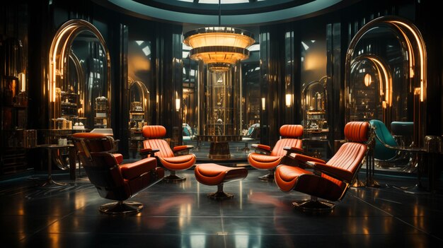 Photo a luxury salon with chairs and mirrors