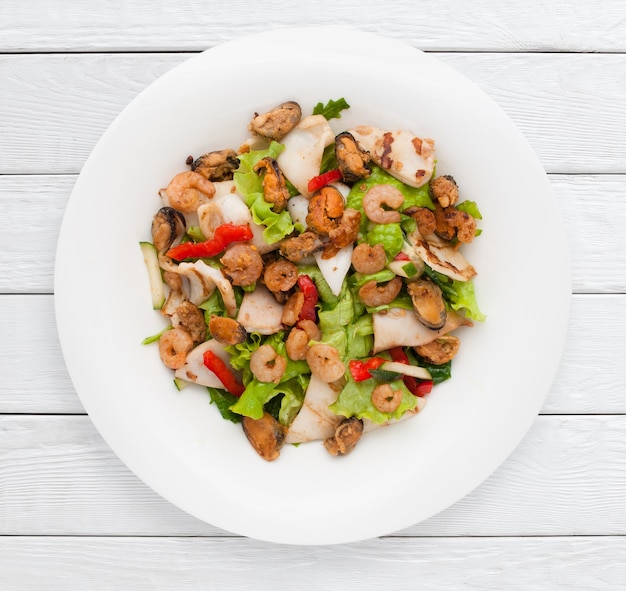 Luxury seafood salad with fresh vegetables