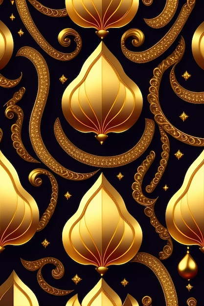 Luxury seamless pattern with with golden jewels diamonds and chains on black background Seamless r