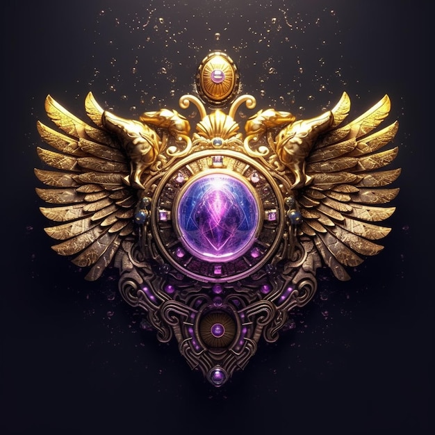 Luxury shield with wings and crystal ball