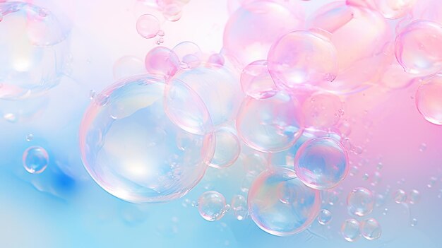 Роскошные блестящие радужные волшебные воздушные пузырьки на пастельном фоновом дизайне