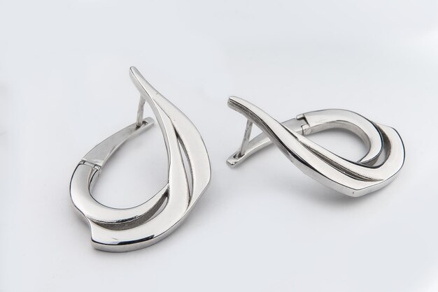 luxury silver round earrings big jewelry for women isolated on white background clipping path included