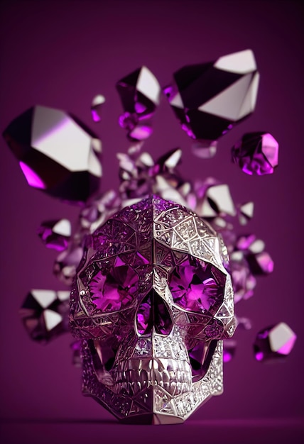 Luxury skull Purple stones Generated AI contemporary artx9