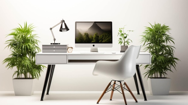 Luxury Sleek Computer Desk and Chair on white background