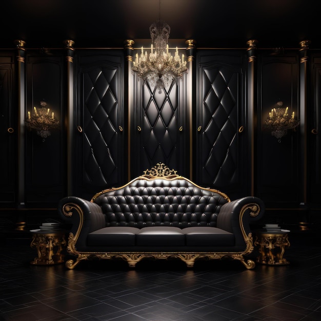 Luxury Sofa on black wall with golden touchup