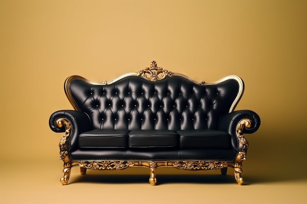 Luxury sofa chair black and gold isolated on plain background