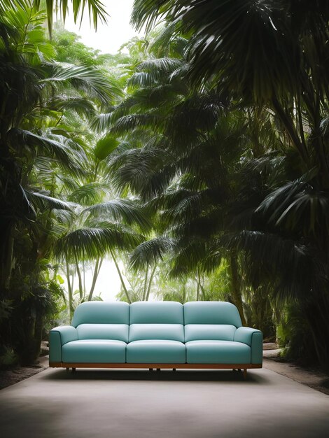 Foto divano di lusso nella foresta tropicale daylight illustrazione cinematografica ai generativa