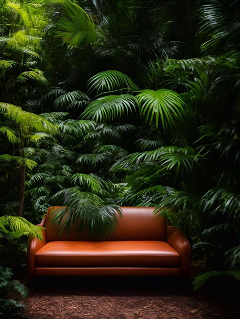 luxury sofa in the tropical forest Daylight Cinematic generative ai illustration