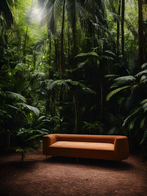 luxury sofa in the tropical forest Daylight Cinematic generative ai illustration