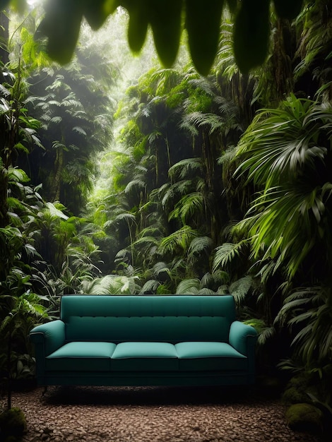 luxury sofa in the tropical forest Daylight Cinematic generative ai illustration