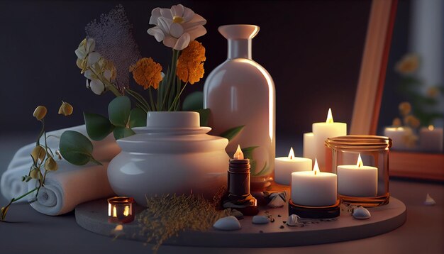 Luxury spa Beauty spa treatment with candles and flowers Ai generated image 7