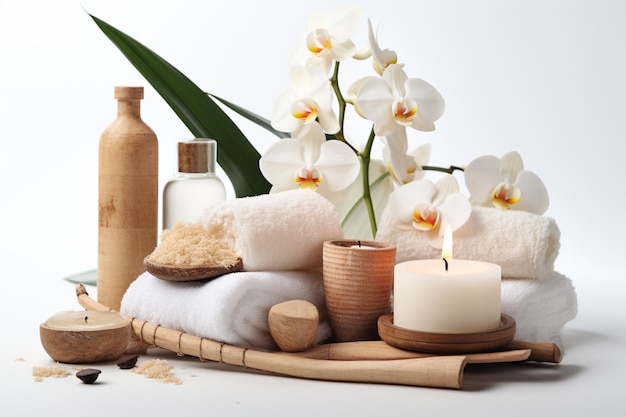 Luxury spa treatment and aromatherapy with candle light white background