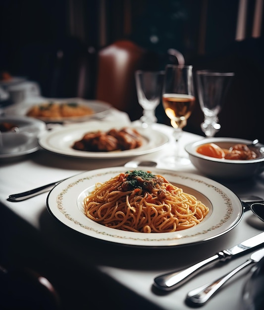 Luxury spagetti in classic luxurious restaurant Generative Ai