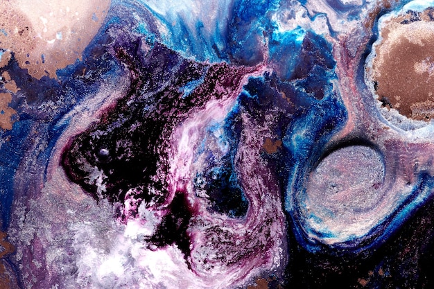 豪華な輝く抽象的な背景液体アート色とりどりのコントラスト ペイント ミックス アルコール インクのしみ大理石のテクスチャ モダンなプリント パターン
