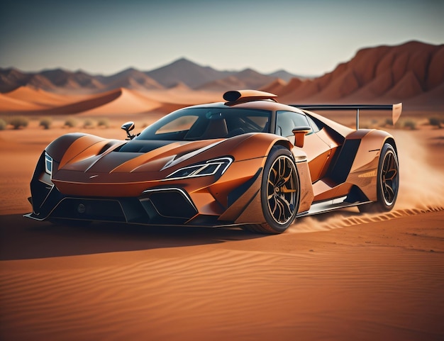 Роскошный спортивный автомобиль в жаркой пустыне