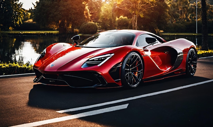 Photo luxury sports car sunset scene