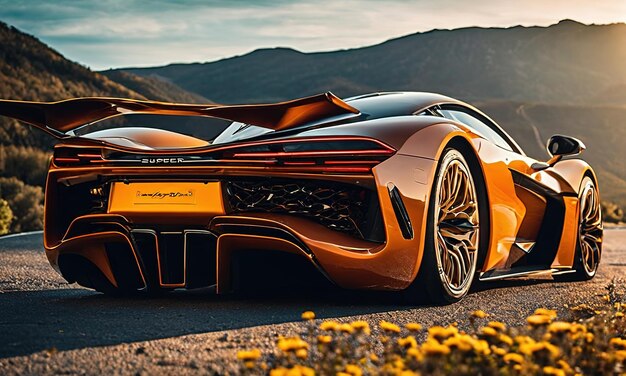 Photo luxury sports car sunset scene