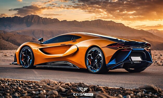 Photo luxury sports car sunset scene