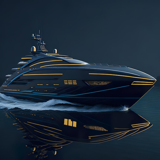 Photo luxury super black yacht with modern design on ocean with sunset