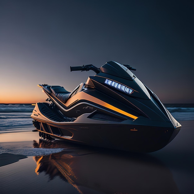 写真 豪華なスーパージェット スカイ モダンなデザイン 夕暮れの海