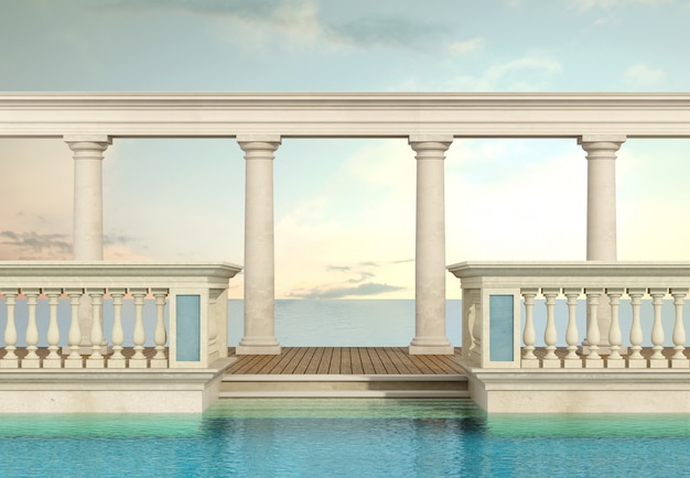 Luxury swimming pool with balustrade and colonnade