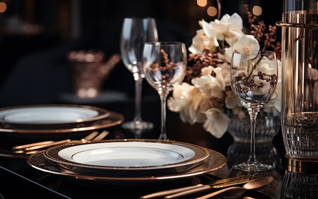 사진 레스토랑의 고급 식기 아름다운 테이블 설정