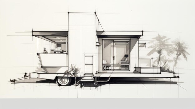 Photo luxury tiny home sketch with art deco architecture and polished craftsmanship
