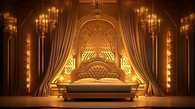 Luxury transitional style neon gold bedroom interior design ai generated image