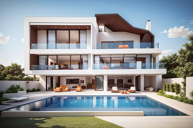 Luxury twostorey house with balconies with contemporary exterior house with swimming pool