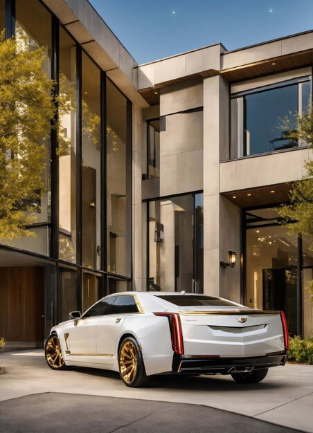 Luxury twostorey house with balconies with contemporary house exterior against backdrop of setting