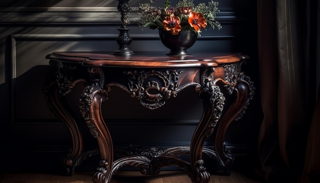 Photo luxury vase on ornate wooden chair indoors generated by ai
