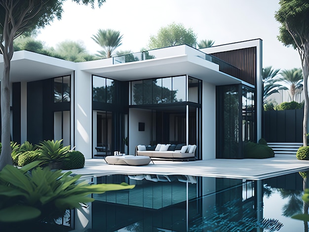 luxury villa exquisitely crafted in a minimalistic villa's seamless integration Ai generation