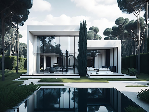 luxury villa exquisitely crafted in a minimalistic villa's seamless integration Ai generation