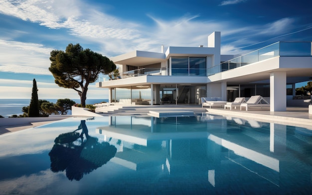 Luxury Villa House 3d rendering of a real estate Architecture project with swimming pool