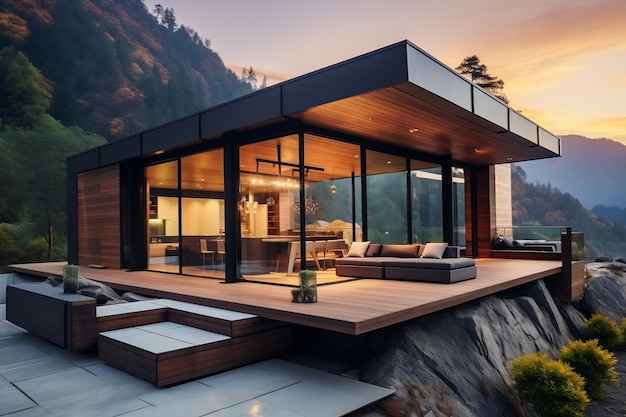 Photo luxury villa's modern exterior generative ai