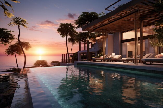 Photo luxury villa with an infinity pool overlooking the sea