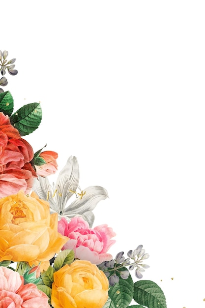 ヴィンテージの花色の花 png ボーダー ウォーターカラー イラスト