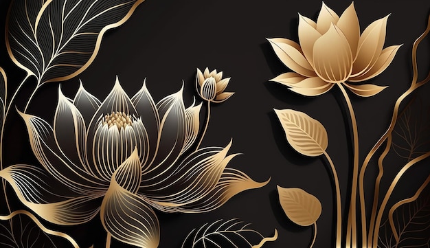 Luxury wallpaper design with Golden lotus and natural Generative AI
