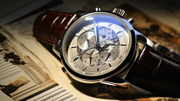 Photo a luxury watch and pen financial background