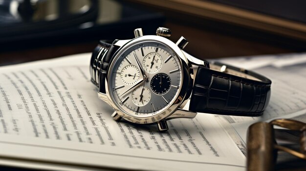 Photo a luxury watch and pen financial background