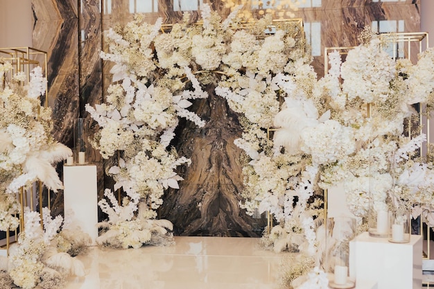 Luxury wedding ceremony in the restaurant Wedding arch